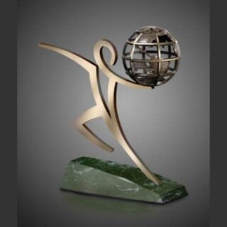 Champion with cast globe on marble base