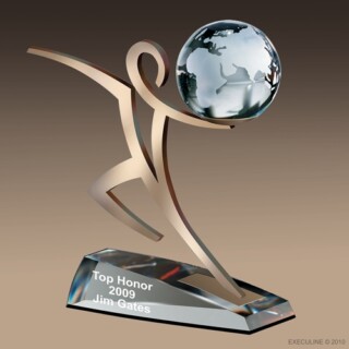 Champion with crystal globe on crystal base